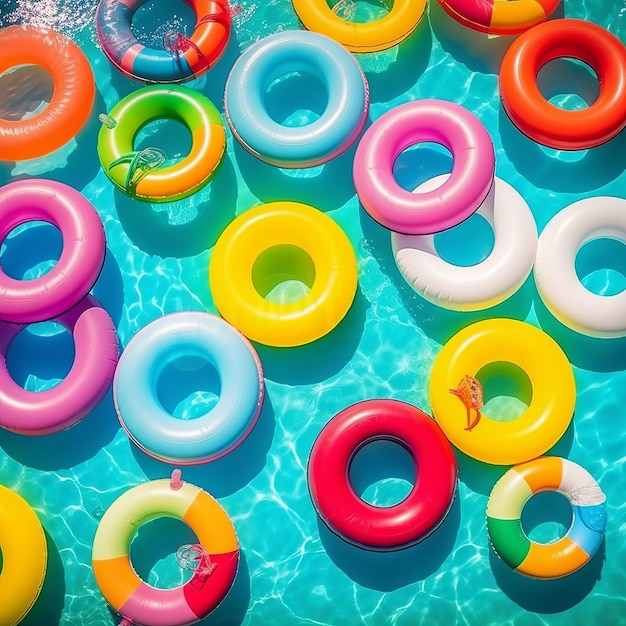 Photo anneau gonflable coloré dans la piscine aux beaux jours concept de vie de détente concept de vie de loisirs fond de couleur