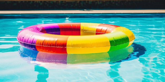 Photo anneau gonflable coloré dans la piscine aux beaux jours concept de vie de détente concept de vie de loisirs fond de couleur