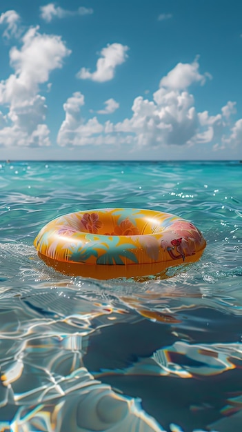 Un anneau gonflable jaune flottant dans l'océan IA générative