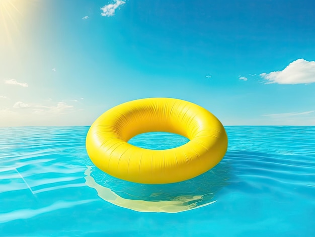 Photo anneau gonflable jaune en fond d'été bleu waterpool ai génératif