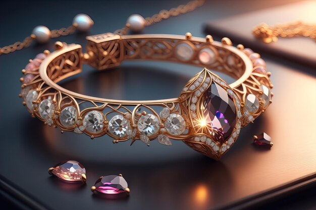 Anneau de mariage avec des diamants sur un fond de couleur solide bijoux ai génératif
