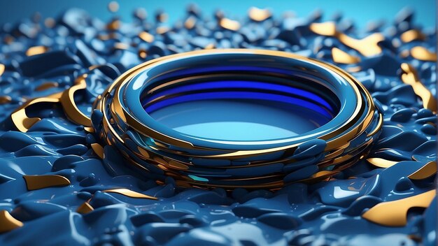 Un anneau métallique bleu est posé sur une surface qui ressemble à de l'eau bleue.