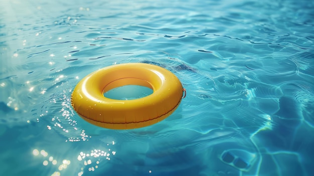 Anneau de piscine jaune flottant dans l'eau bleue concept de couleur été