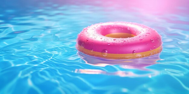 Anneau de piscine rose flotteur sur fond d'été de l'eau bleue AI générative