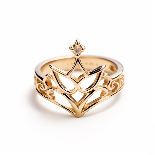 Photo anneau de la reine design géométrique complexe en or inspiré par la couronne