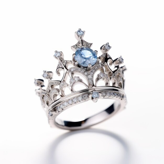 Photo anneau de tiare royale avec topaze bleu inspiré par yasushi nirasawa