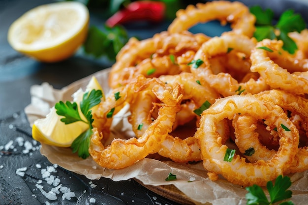 Des anneaux de calmar frits avec une croûte croustillante