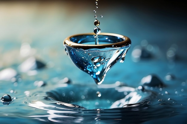 Photo des anneaux d'eau bleus avec des gouttes