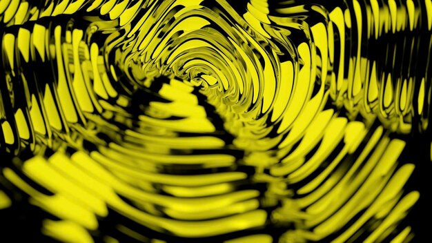 Photo anneaux d'épandage abstraits sur la surface de l'eau avec des ondulations sur fond liquide jaune et noir