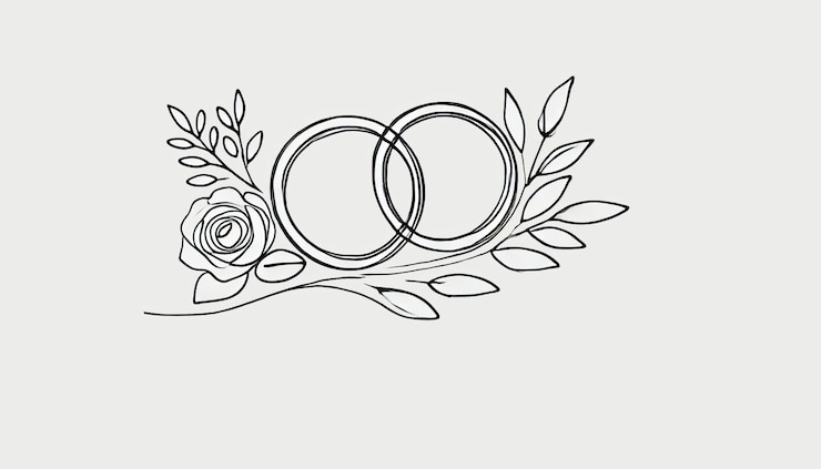 Photo anneaux de mariage avec dessin floral dessin simple d'une ligne