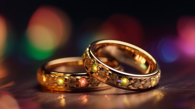 Anneaux de mariage sur fond bokeh peu profond ai dofgenerative