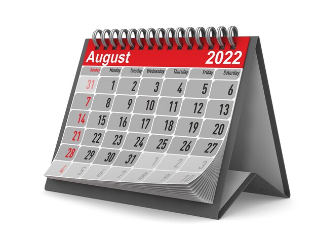 année 2022. Calendrier pour août. Illustration 3D isolée