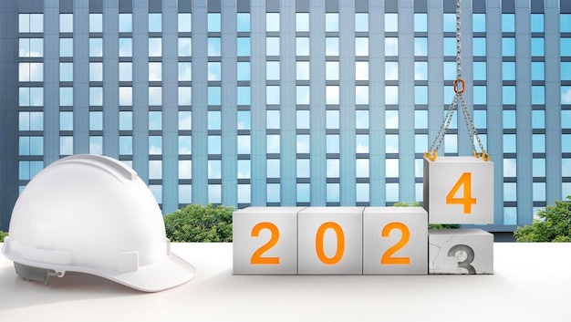 Photo l'année 2024 dans le cube de béton pour le succès dans la construction immobilière
