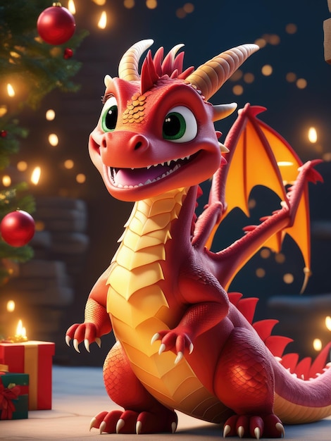 Année chinoise du dragon 2024 affiche de Noël avec un dragon 3D de dessin animé