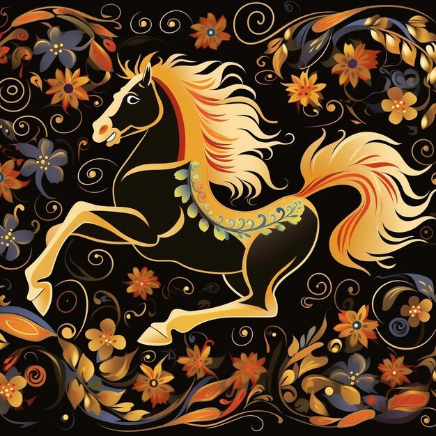 Année du cheval Patterns dynamiques du Nouvel An chinois Pattern du Nouveau An chinois