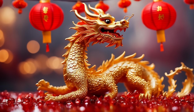 Année du dragon nouvelle année chinoise fond dragon zodiaque dragon papier peint statue de dragon 4K