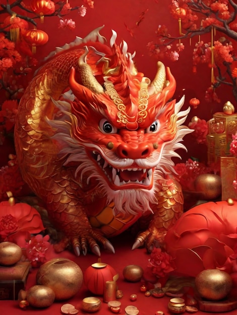 Année lunaire Joyeuse célébration du Nouvel An chinois Image Tout est rouge