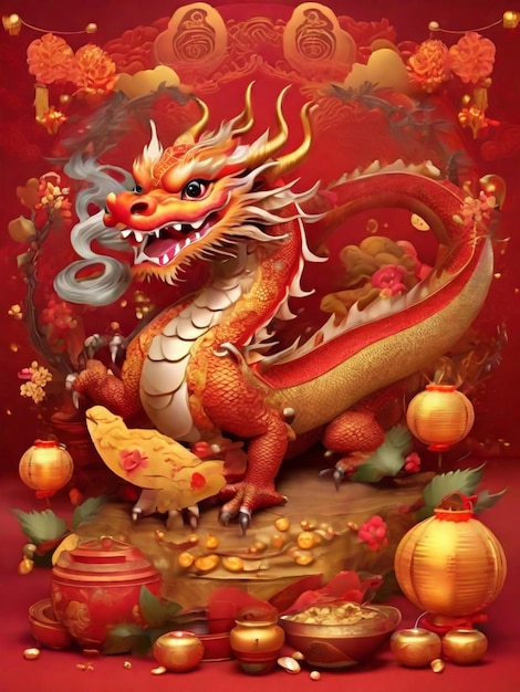 Année lunaire Joyeuse célébration du Nouvel An chinois Image Tout est rouge