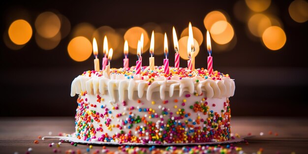 anniversaire avec un gâteau bougies sur un grand gâteau