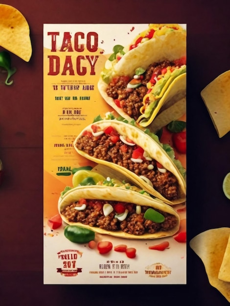 Annonce de la journée de la nourriture mexicaine Tacos Banner Carte d'affiche conceptuelle avec illustration de cactus vectoriel