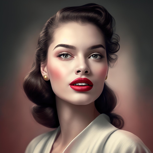 Annonce de rouge à lèvres vintage des années 50 mettant en vedette une jeune femme magnifique
