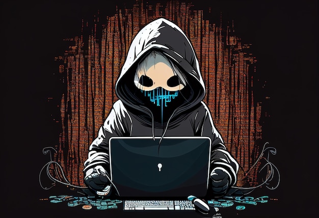 Anonymous cute hacker Concept de piratage cybersecur illustration Ai générative