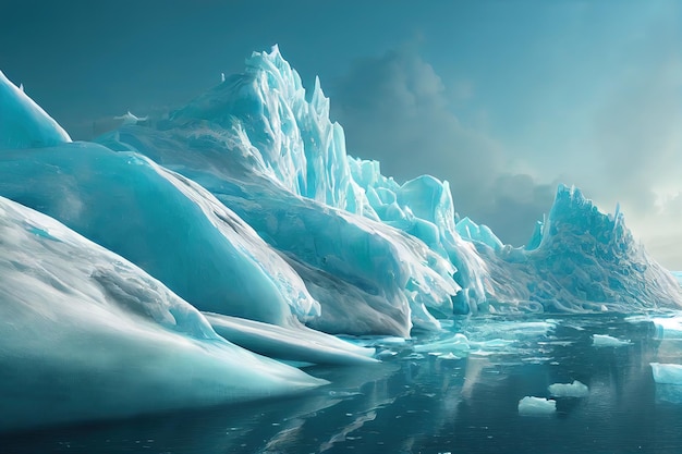 L'Antarctique dure mais belle mer de glace peinture d'art numérique horizontale vue latérale skyline