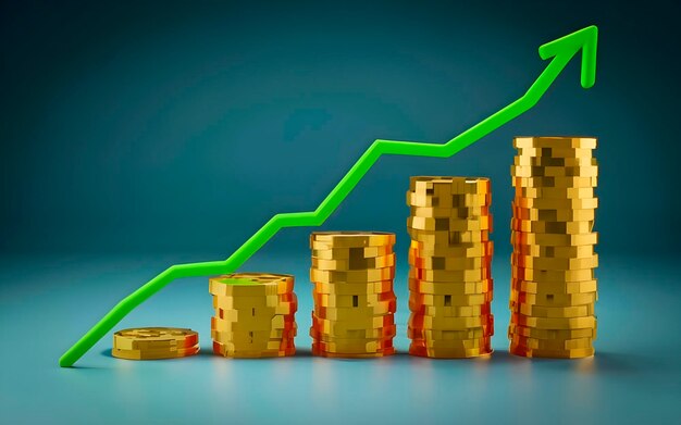 Des antécédents commerciaux avec des pièces et un graphique de croissance