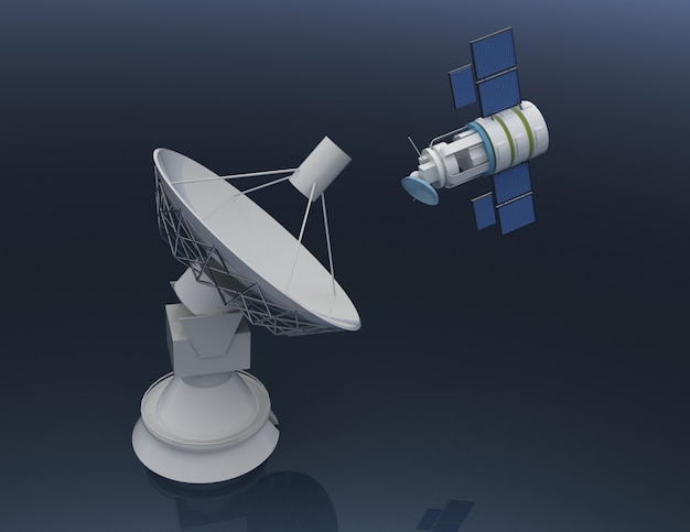 Antenne satellite 3D. Illustration de rendu 3D de la communication