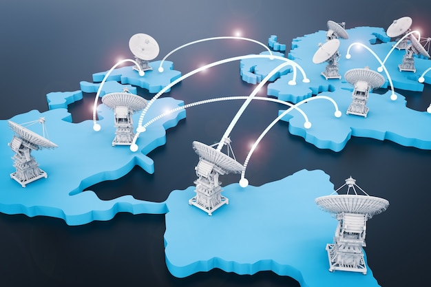 antennes paraboliques de rendu 3d pour la communication mondiale