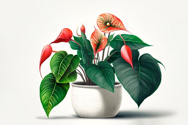 Anthurium en pot de fleurs blanc isolé sur fond blanc