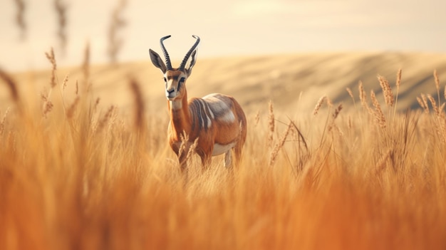 Photo une antilope qui court à travers un champ d'herbe haute