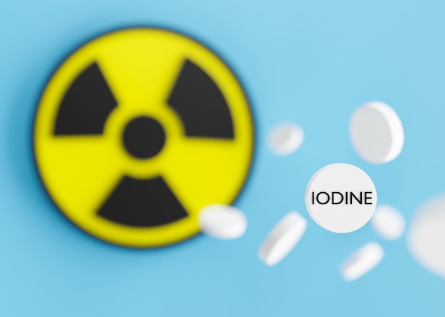 AntiRadiation Pills Comprimés d'iode comprimés pour la radioprotection Comprimé d'iode de potassium protégeant contre les dangers d'une exposition accidentelle à la radioactivité Menaces nucléaires rendu 3d