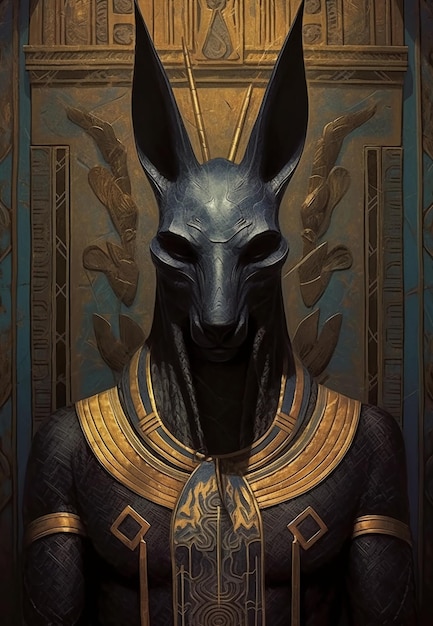 Anubis, ancien dieu égyptien de la mort, paysage fantastique, concept art