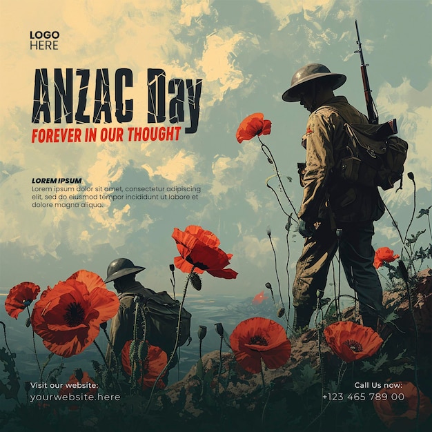 ANZAC DAY 25 avril Conception de modèle de publication de bannière sur les réseaux sociaux