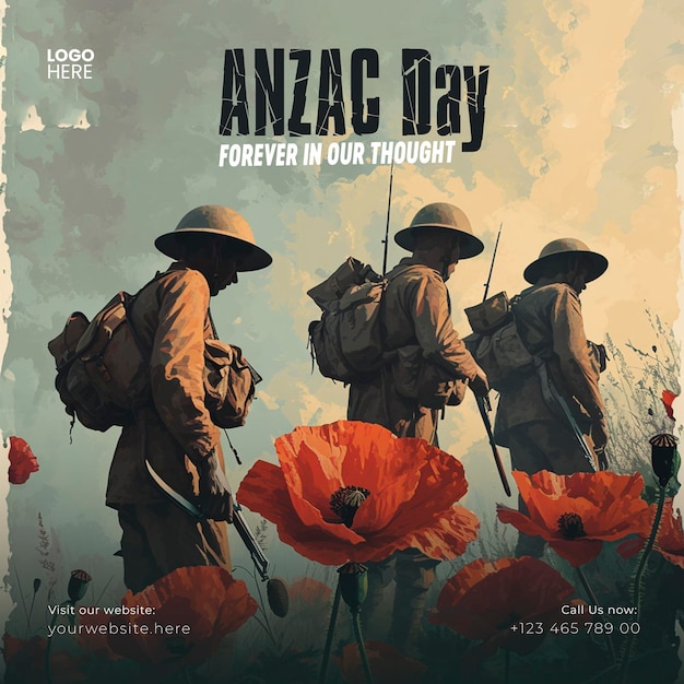 ANZAC DAY 25 avril Conception de modèle de publication de bannière sur les réseaux sociaux