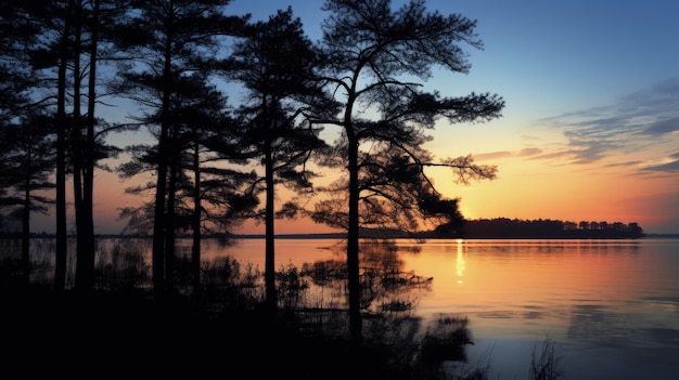 Aperçu des arbres à côté d'un concept de silhouette au bord d'un lac