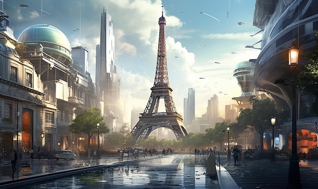 Photo un aperçu de l'avenir de paris où des bâtiments innovants parsèment le paysage urbain