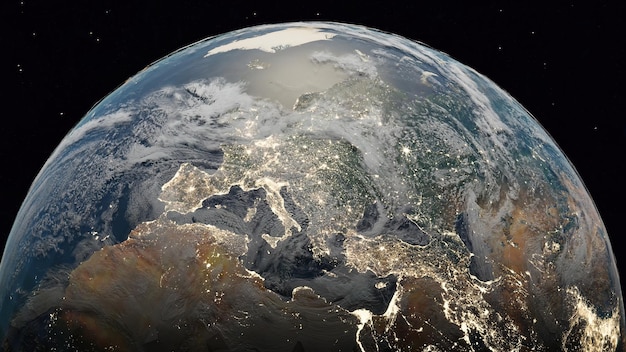 Photo aperçu de l'espace extra-atmosphérique de notre terre fragile tournant autour de son axe rendu 3d