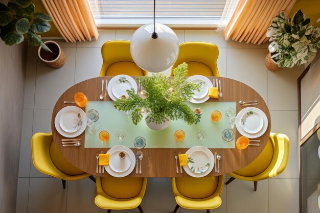 Photo un aperçu luxueux d'une salle à manger élégante la table à dîner rayonnante occupe le centre de la scène