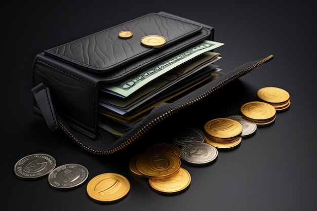 Un aperçu de la richesse Un rendu 3D captivant d'un portefeuille débordant de cartes en plastique et d'or