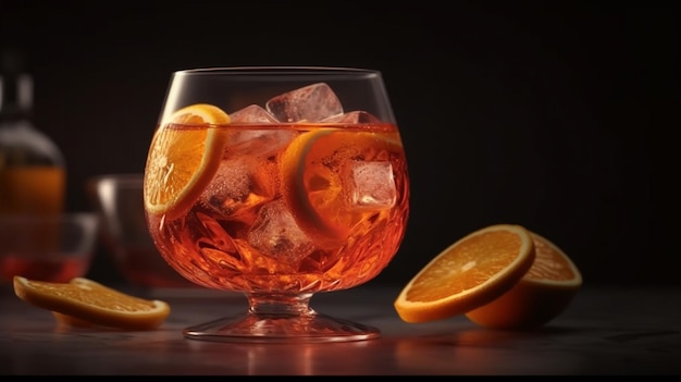 Photo aperol spritz cocktail en verre sur table en bois generative ai