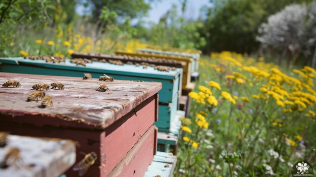 L'apiculture est un métier d'apiculteur qui fait fleurir des ruches avec des abeilles occupées.