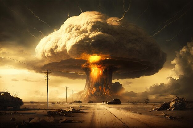 Apocalypse et champignon nucléaire de l'explosion catastrophe environnementale et guerre nucléaire IA générative