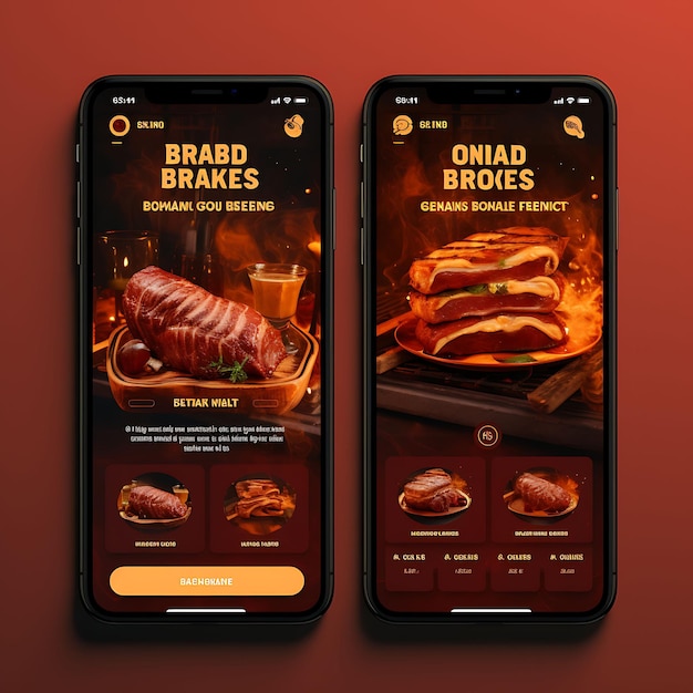 App mobile de Bbq Bonanza Design rustique et robuste inspiré par le menu de nourriture et de boissons de Barbecue Jo