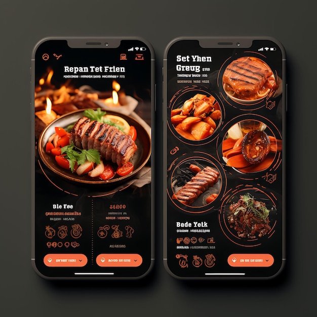 App mobile du restaurant coréen Bbq Design de concept dynamique et interactif Menu de nourriture et de boisson