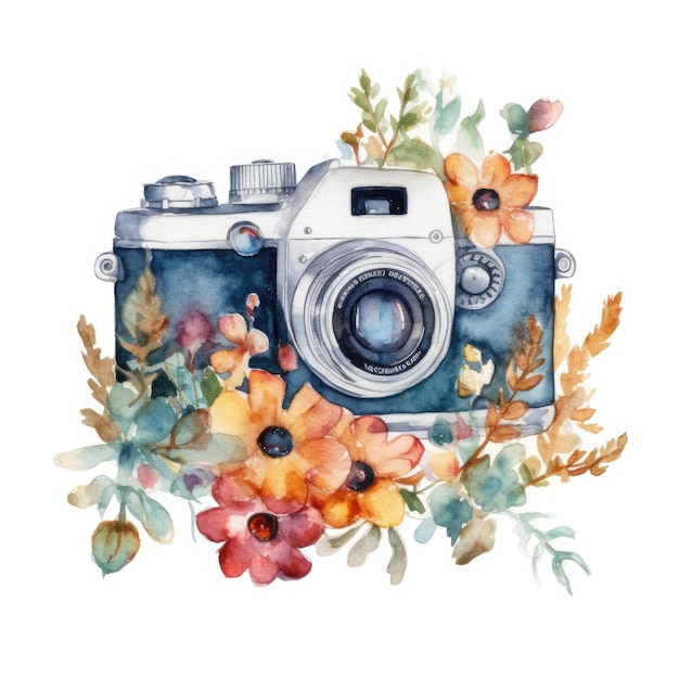 Appareil photo aquarelle rétro vintage Parfait pour le logo de la photographie Illustration aquarelle