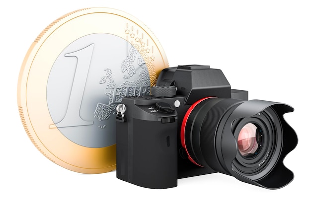 Photo appareil photo numérique avec rendu 3d de la pièce en euros