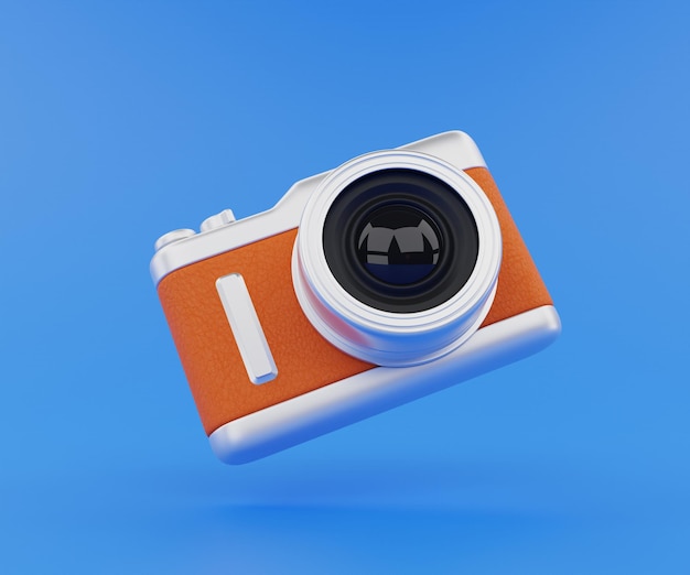 Appareil photo orange isolé en rendu 3D