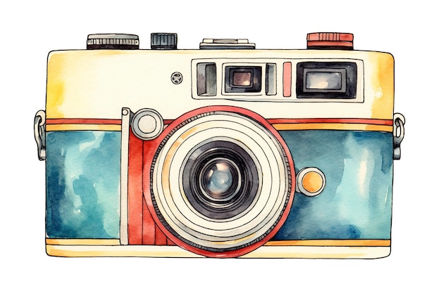 Appareil photo vintage aquarelle sur fond blanc